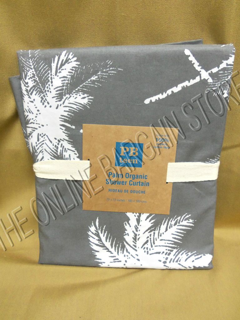 Pottery Barn Teen Palm Leaf Tree Bath Bathtub Shower Curtain charcoal