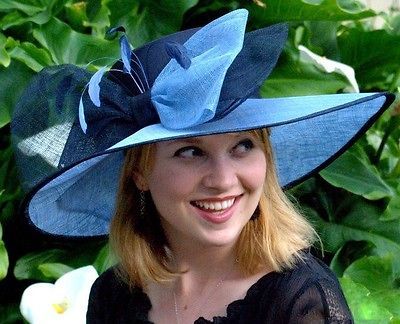 NEW Womens Kentucky Derby Hat Wide Brim Two Tone Sinamay Straw and