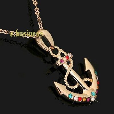 18K Gold Gp Austrian Swarovski Crystal Anchor Necklace