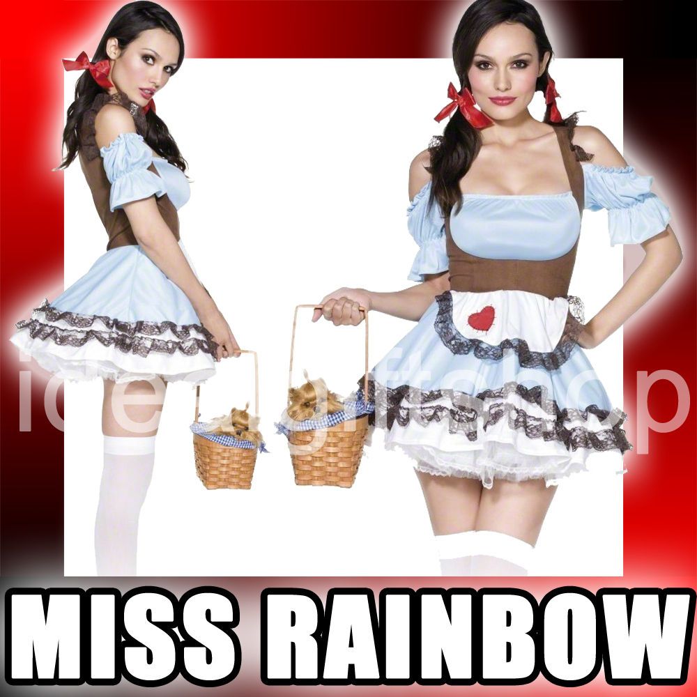 LADIES SEXY MISS RAINBOW DOROTHY GIRL CUTE FANCY DRESS FILM CHARACTER