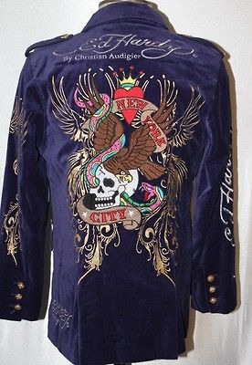 ED HARDY CHRISTIAN AUDIGER DRESSY EAGLE VELVETEEN VELOUR SPORT BLAZER