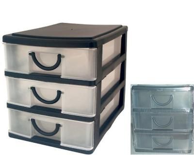 PLASTIC 3 DRAWER SMALL MINI STORAGE UNIT HOME/OFFICE ORGANISER UNIT