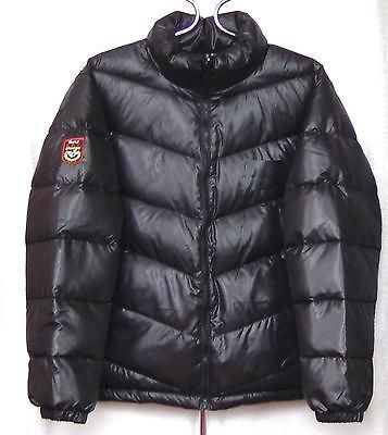 FAT GOOSE REVERSIBLE WINTER DUCK DOWN BLACK HOODED BOMBER JACKET M&L