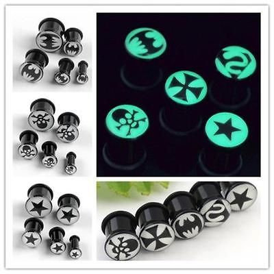 Black Acrylic Batman Symbol Glow Ear Plug Rings Flesh Tunnel Expander