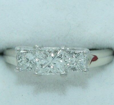 14K White Gold & Platinum ~ 1.14 Carat 3 Stone DIAMOND Ring ~ MAGICGLO