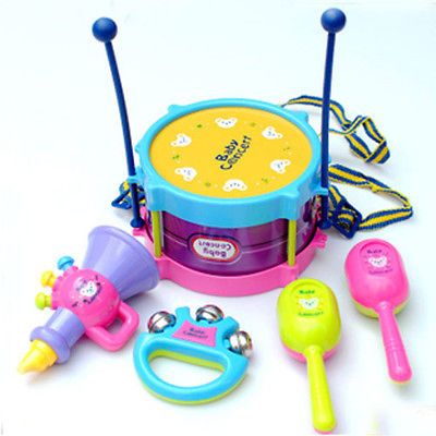 New 5PC Drum Musical Instruments Band Kit Kids Toy Gift Set