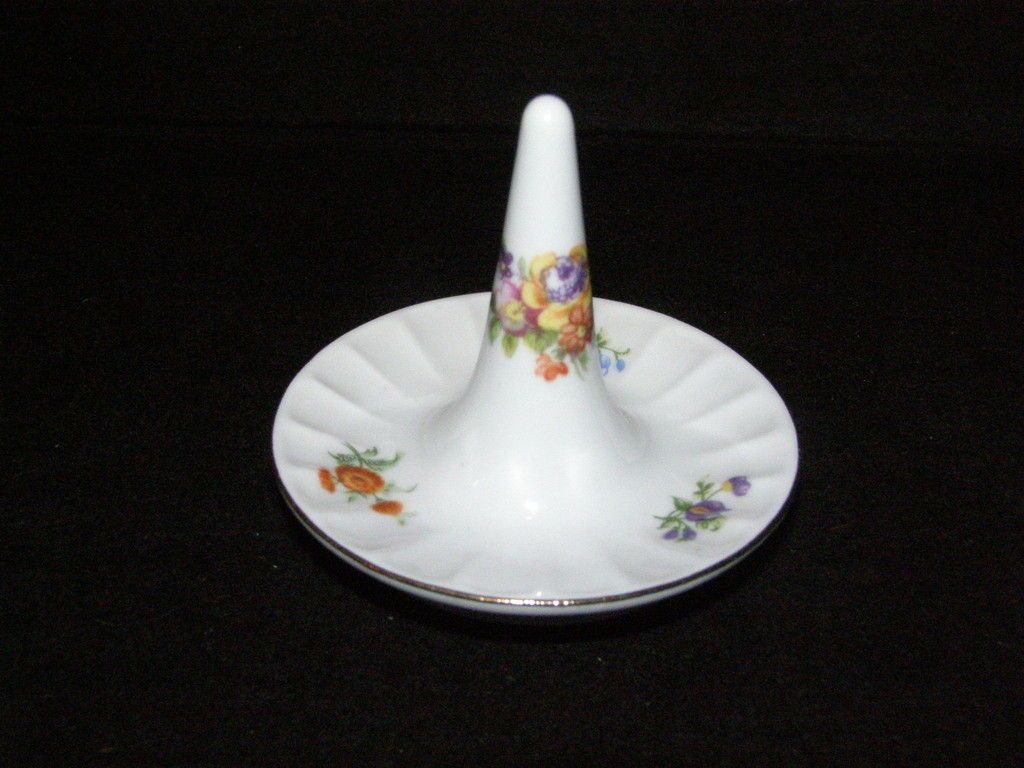 Vintage GDR Floral China Ring Caddy