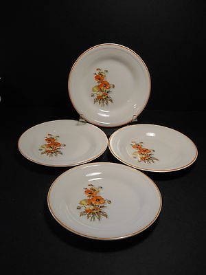 vtg Edwin M Knowles China Orange Poppy 4 Bread Plates Semi Vitreous by