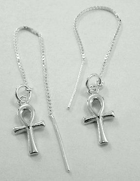 Sterling Silver ANKH (LIFE) THREADER EARRINGS