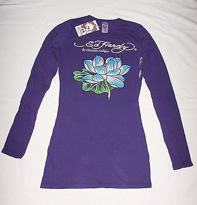 WEARABLE TATTOO ART ED HARDY LOTUS LONG SLEEVED T SHIRT  NWT