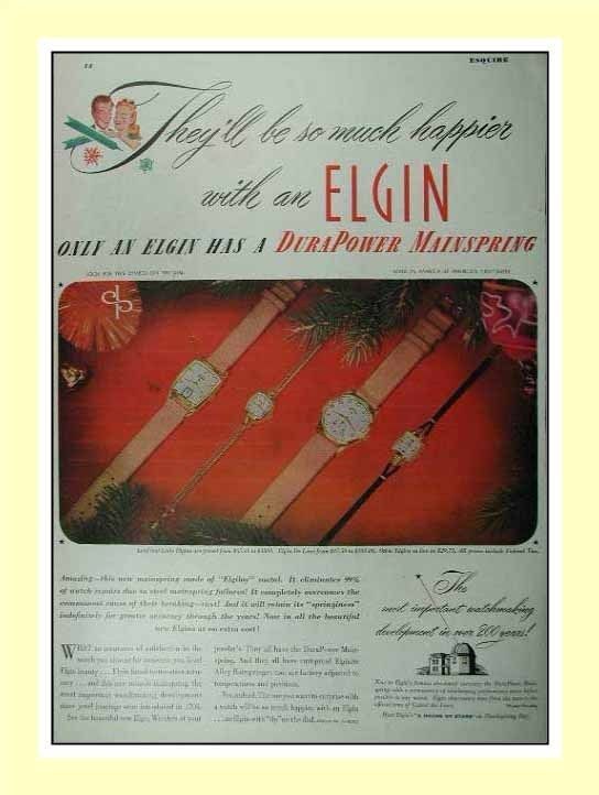 1947 Elgin Durapower spring watches vintage print AD