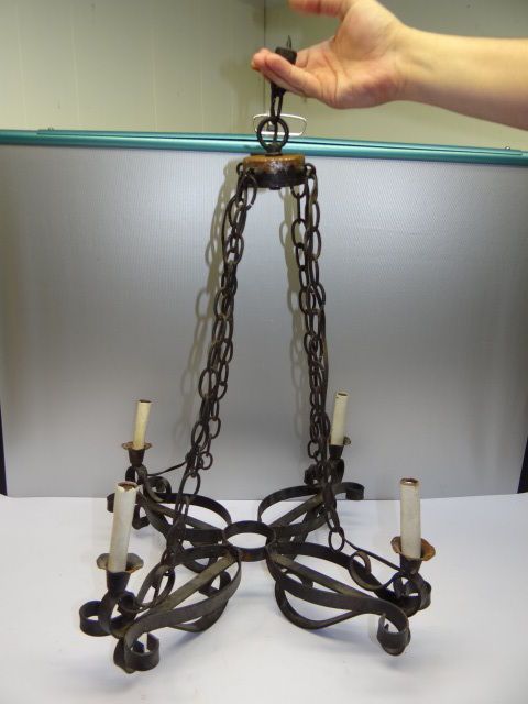 Vintage Used Metal Iron Electric Hanging Light Fixture Chandelier