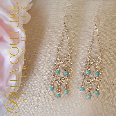 TURQUOISE 14K 18K GOLD EARRINGS $495 ST DANGLE DROP CHANDELIER