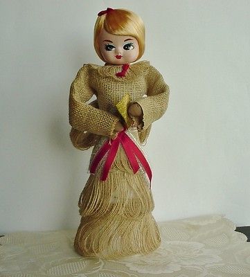 Beautiful Vtg Handpainted Burlap Angel Doll w Solid Styrofoam Cone