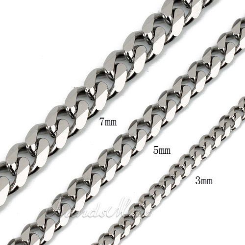 7mm MENS Boys Curb 316L Stainless Steel Chain Necklace 18 36inch