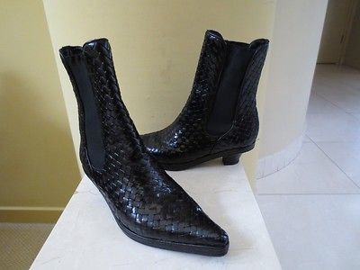 STEPHANE KELIAN BLACK WOVEN LEATHER MID CALF BOOTS 7.5 MARKED 4.5