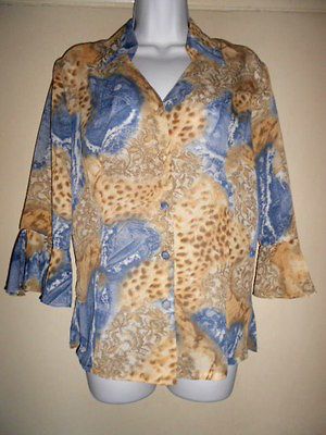 CHE Size 12 Shirt Top Blouse Blue Gold Floral EXCELLENT CONDITION