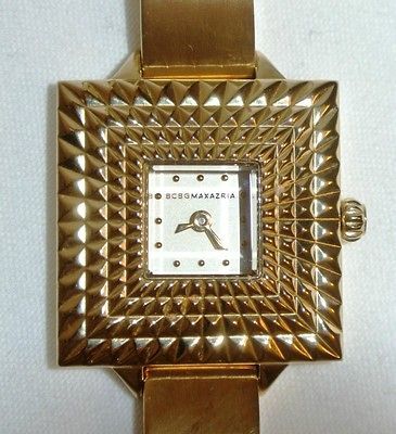 BCBG JEWELRY BCBGMAXAZRIA WOMENS GOLD SQUARE FACE ANALOG WATCH