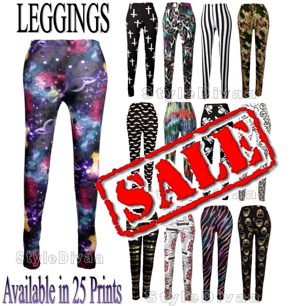 PRINTED LEGGING LADIES PEACE SKULL STRIPE CROSS ENGLAND LEOPARD PRINT