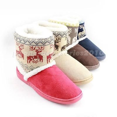 1X Women Knitting Plush Elk Deer Mid calf Winter Home Boot Warming