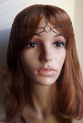 Dainty 5 Strand Black Gold Head Chain Headpiece Forehead Hair Band