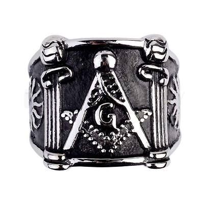 Mens Square Pillars Masonic Ring Stainless Steel