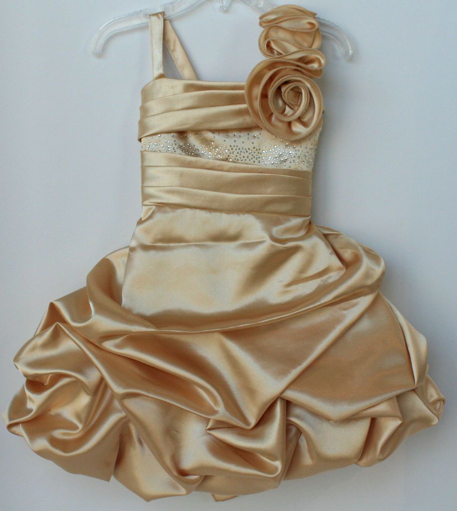 Beautiful Formal Light Gold Rhinestone Stud Party Pageant Dress 2,4,6
