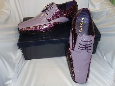 Mens Eggplant Purple & Lavender Croc Look Dress Shoes