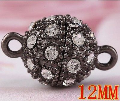 5pc Black Gun Crystal Magnetic Clasp 12mm BD070 1