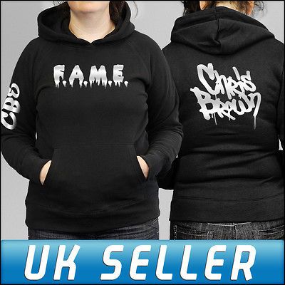 Chris Brown F.A.M.E fame Ladies Black Hoodie Hoody Front Back & Sleeve