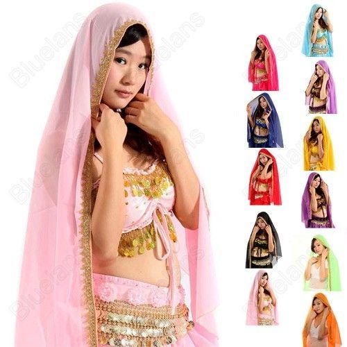 DANCE CHIFFON HEAD HEADBAND HEADPIECE VEIL DECORATION SHAWL GOLD TRIM