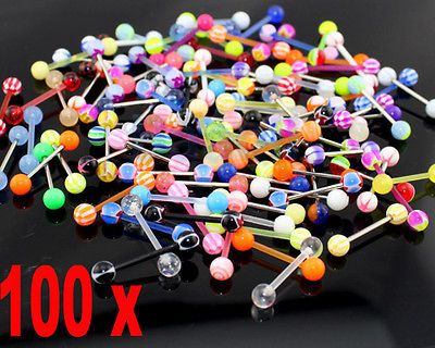 100 Mixed Aryclic Steel Ball Tongue Nipple Bar Ring Barbell Body