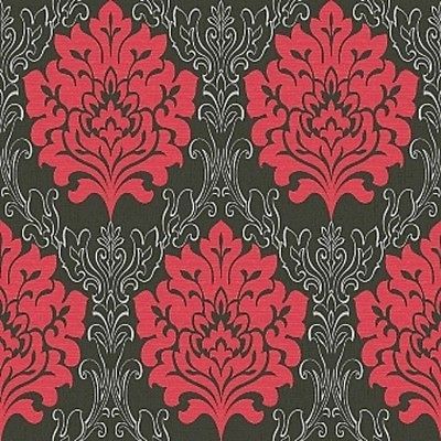 MARRAKECH BLACK & RED DAMASK FEATURE WALLPAPER BY DEBONA 2320