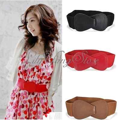 Fashion Lady Bowtie Bowknot Wide PU Leather Waist Belt Band Waistband