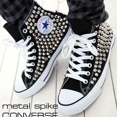 Punk Unisex Bloodycat Silver Spike Stud Shoes Original Converse All