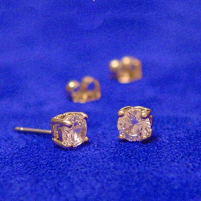 NEW 14K GOLD GP PRONG SET 5mm CZ CLASSIC STUD POST EARRINGS FREE SHIP