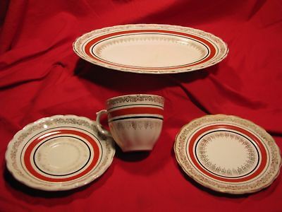 VINTAGE WOODS IVORY WARE CUP SAUCER PLATE ORANGE GOLD