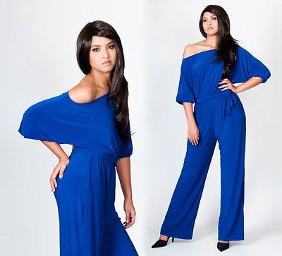 NEW Womens Royal Blue One Shoulder Plus Size Jumpsuit Playsuit Party