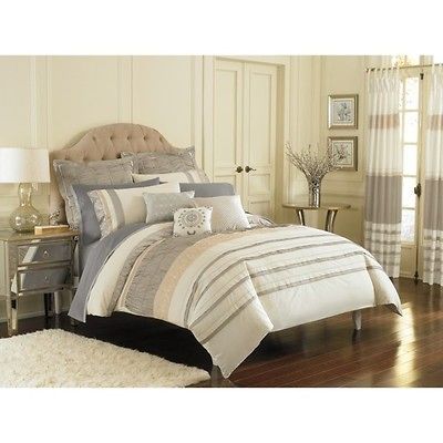 Full/ Queen Florin Duvet 100% Cotton Kas Netural Tan Gray Silver New