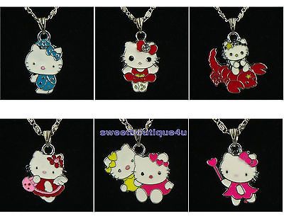 6pcs lovely hellokitty cat charm pendants necklace for girl kid party