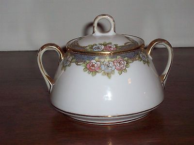 ANTIQUE RC ROYAL CROCKERY NIPPON SUGAR BOWL BEADED EUC GOLD TRIM