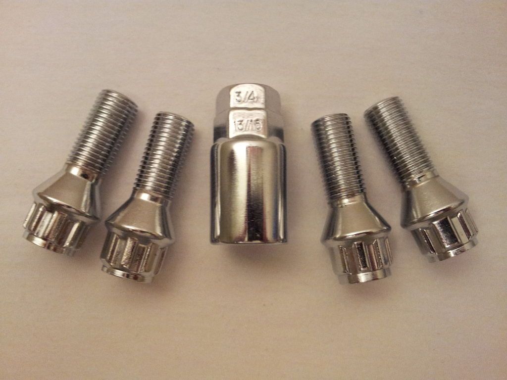 LUG BOLTS WHEEL LOCKS CHROME 14x1.5mm WITH KEY LOCK TOOL BOLT 14 1.5