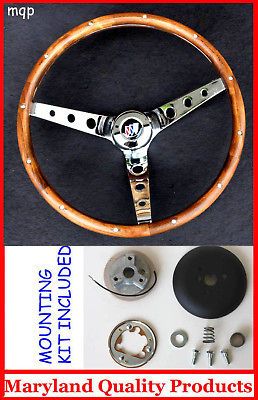 68 Buick Skylark GS GRANT Wood walnut Steering Wheel 15 chrome spokes