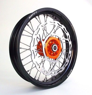 ORANGE ON BLACK 17 SUPERMOTO WHEELS KTM ALL MOTARD WITH FLOATING