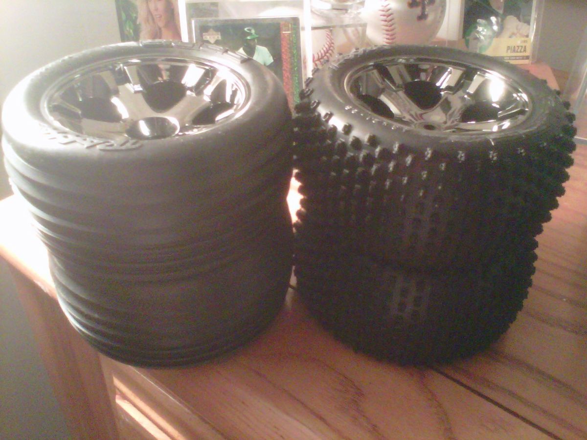 Traxxas Nitro Rustler Jato Wheels Tires Mounted Black Chrome