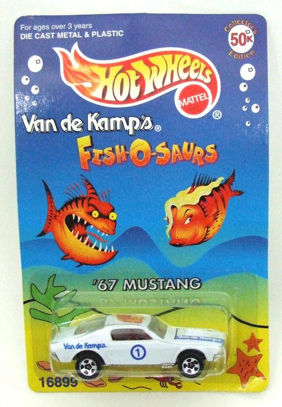 1996 Hot Wheels Van de Kamps Fish O Saurs 67 Mustang White 1 MOC 16899