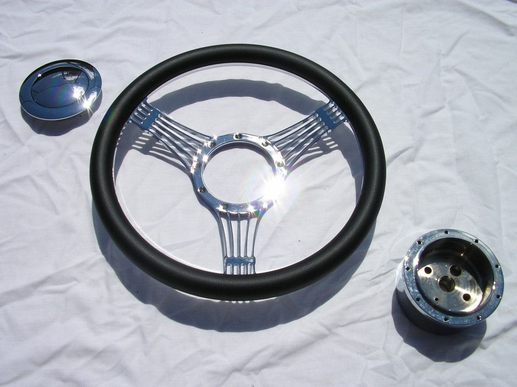 14 Chrome Billet Leather Banjo Steering Wheel Hot Rod