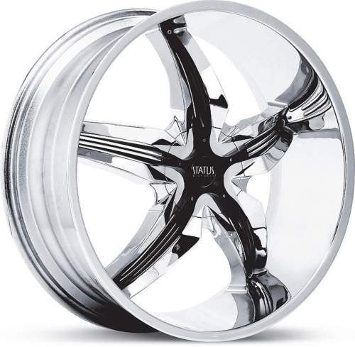 24 x9 5 Status Dystany S822 Chrome w Black Wheels Rims