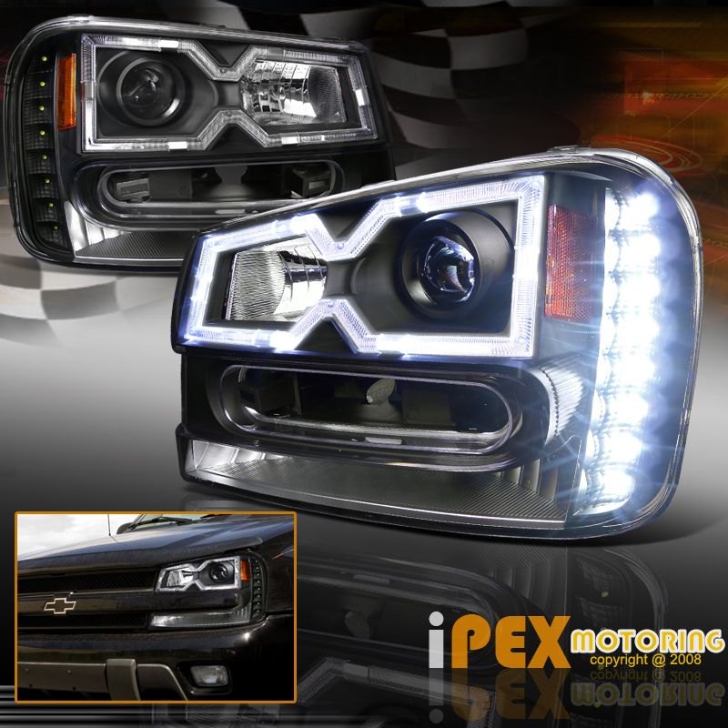  TRAILBLAZER BLACK SMD LED PROJECTOR HEADLIGHTS W NEW STYLE HALO RIMS